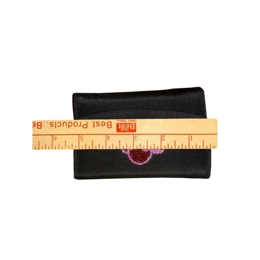 Red Hat Society Women's Beaded Coin‎ Wallet Black Credit Card Holder kiss change